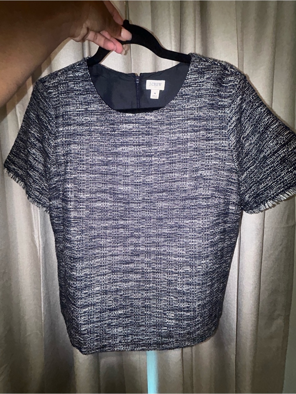 J. Crew Navy, Black, & White Tweed Short-Sleeve Top